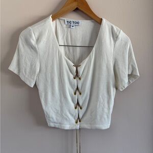 TIC TOC White Crop Top with Gold Accents | Size M